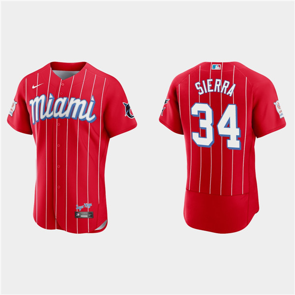 Men's Miami Marlins #34 Magneuris Sierra 2021 Red City Connect Flex Base Stitched Jersey Men's Miami Marlins #34 Magneuris Sierra 2021 Red City Connect Flex Base Stitched Jersey
